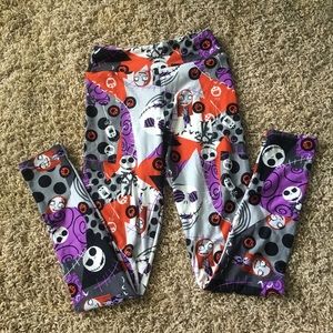 LuLaRoe Nightmare Before Christmas Halloween Skull Floral Leggings Orange Purple